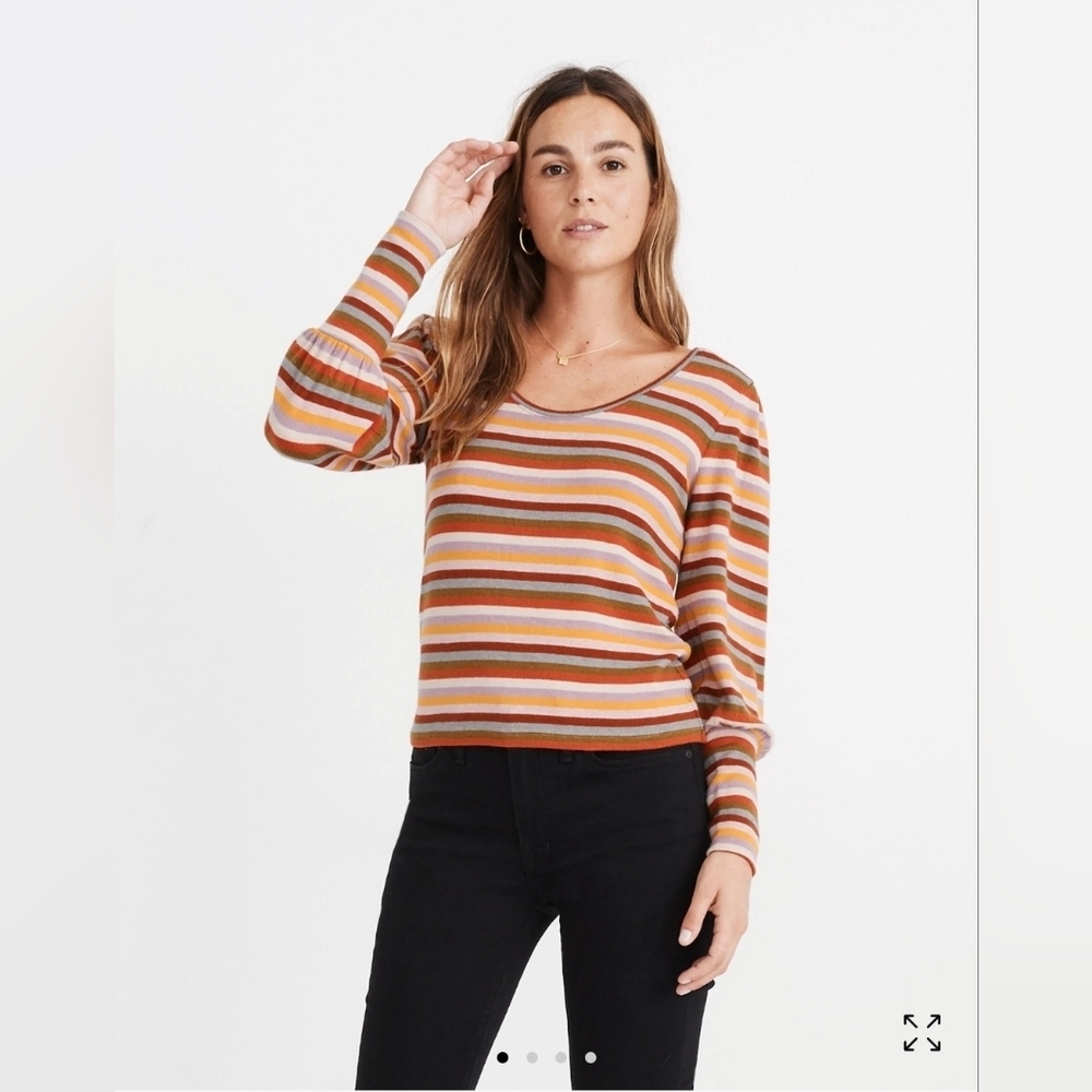 Madewell Striped Puff Sleeve Scoop Neck Knit Top Sz XL